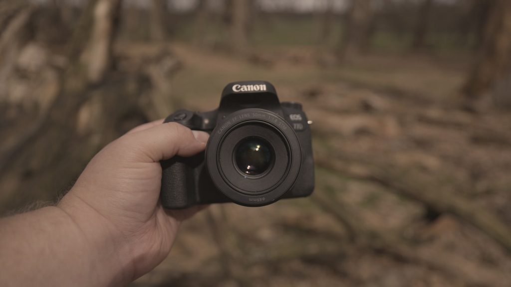 Canon 77D, with the Canon EF 50mm f1.8 lens mounted on it